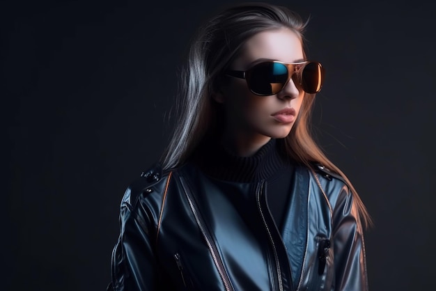 Sexy junge Frau mit trendiger Sonnenbrille im futuristischen Modestil mit generativer KI