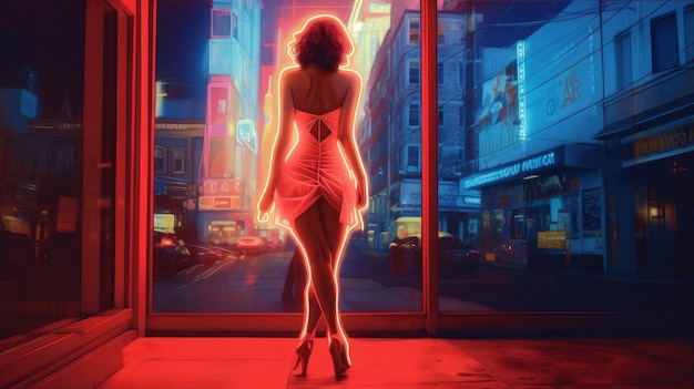 Sexy verführerische Frau in knappem Outfit auf der Rotlichtstraße