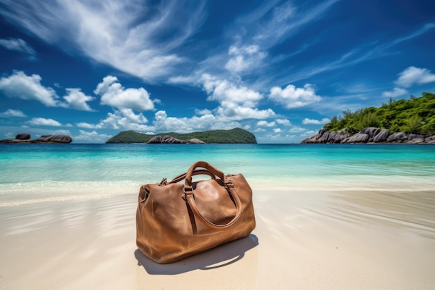 Seychelles Beach Bag Ihr perfekter Begleiter für einen erholsamen Kurzurlaub. Generative KI
