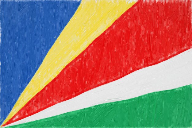 Seychelles pintou a bandeira. Desenho patriótico em fundo de papel. Bandeira nacional das Seychelles