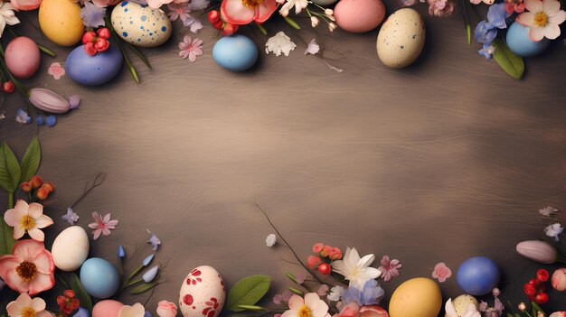 Foto sfondo colorato di pasqua con uova e spazio vuoto