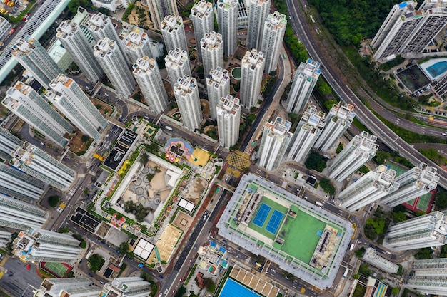 Sha Tin, Hong Kong 04 de maio de 2019: Vista aérea do distrito residencial de Hong Kong