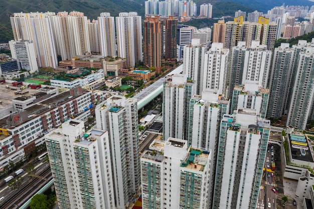 Sha Tin, Hongkong, 07. Mai 2019: Blick von oben auf die Stadt Hongkong