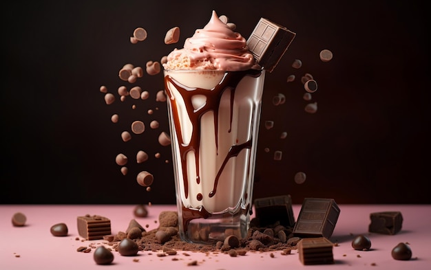 Shake de chocolate com pedaços decadentes generative ai