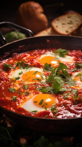 Shakshouka ist ein maghrebisches Gericht aus Eiern, die in einer Tomatensauce gebacken werden