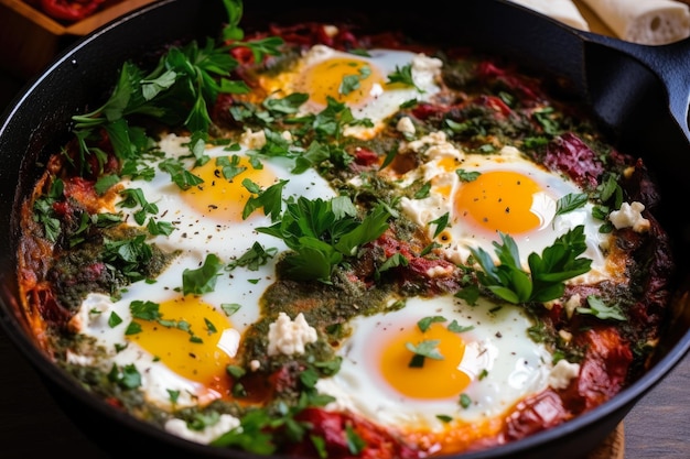 Shakshuka colorido con queso feta y especias Za39atar