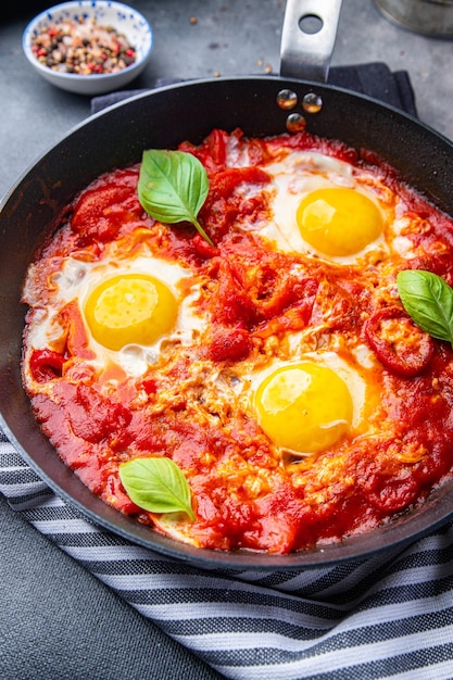 shakshuka huevos, tomate, pimiento, verduras desayuno comida saludable comida merienda dieta en la mesa copia