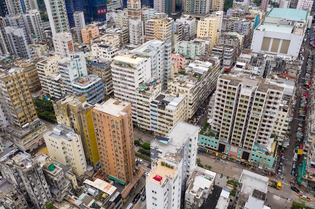 Sham Shui Po, Hong Kong 07 de maio de 2019: Vista de cima para baixo da cidade de Hong Kong no lado de kowloon