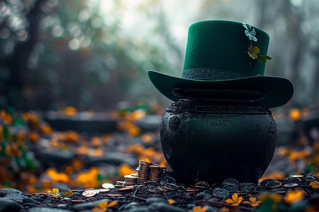 Shamrock y cerveza con ilustraciones de fondo verde en el día de San Patricio