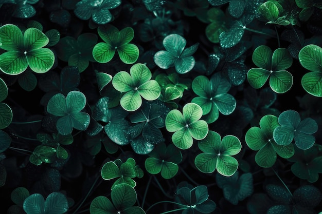 Shamrock-Hintergrund mit grünen Blättern, generative KI