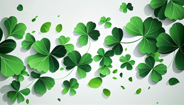 Shamrock St Patrick's Day un día de orgullo para Irlanda 17 de marzo fondo con hojas de trébol que caen