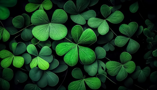 Shamrock St Patrick's Day un día de orgullo para Irlanda 17 de marzo fondo con hojas de trébol que caen