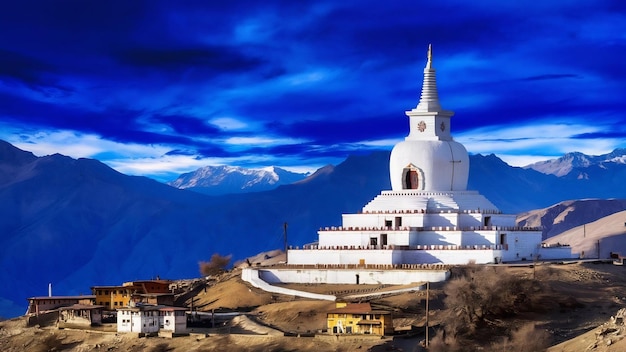 Shanti-Stupa auf einem Hügel im Bezirk Changpa Leh in der Region Ladakh in Indien