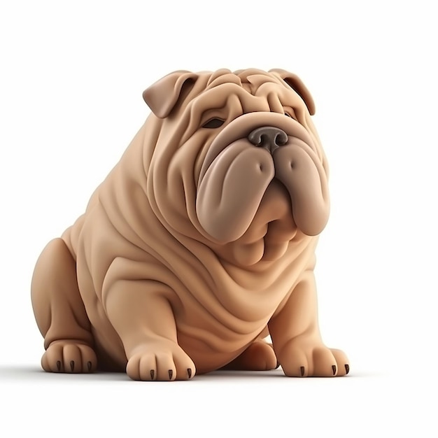 Shar pei engraçado cachorro fofo ilustração 3d em avatar branco incomum animal de estimação alegre