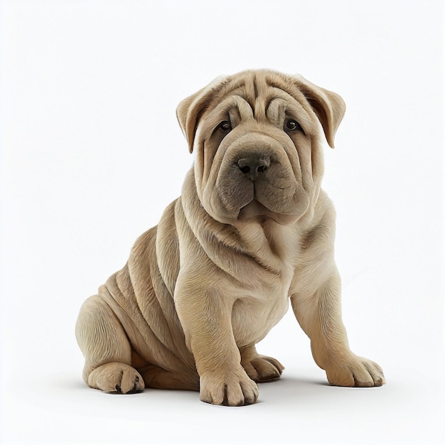 Shar pei filhote de cor creme fulvo isolado em branco grande. Lindo cachorro fofo de aparência incomum