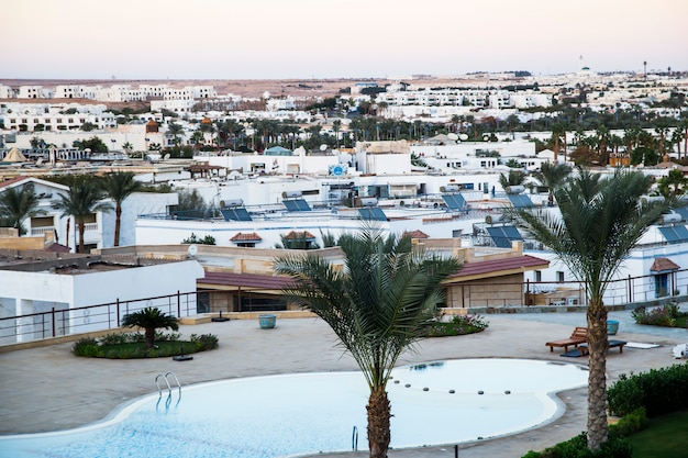 Sharm El Sheikh. Paisaje de la ciudad en África. Pueblo turistico