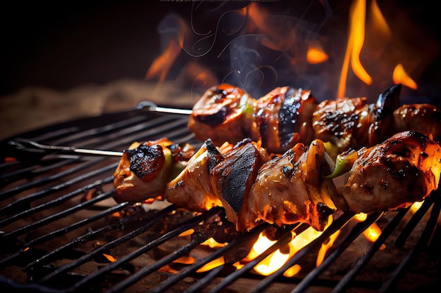 Shashlik de carne de pollo a la parrilla de alta calidad en brochetas de metal