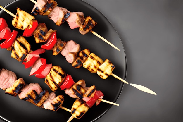 Foto shashlik de carne de frango grelhada de alta qualidade em espetos de metal