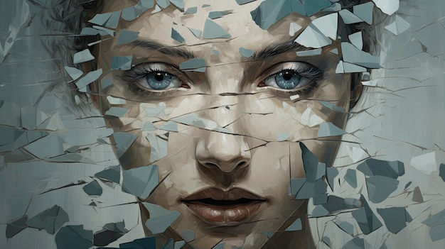 Shattered Mirror Ein Mosaik aus Emotionen von Traurigkeit bis zu Verwirrung, generiert von KI