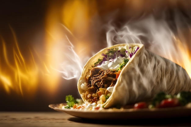 Shawarma-Burrito-Wrap mit Gemüse und Hühnchen