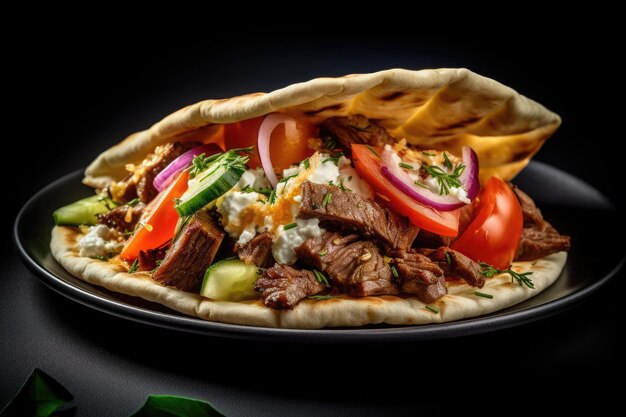 Un shawarma con carne y verduras.