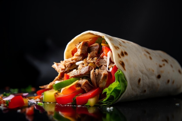 shawarma con carnes jugosas y verduras frescas envueltas en pita