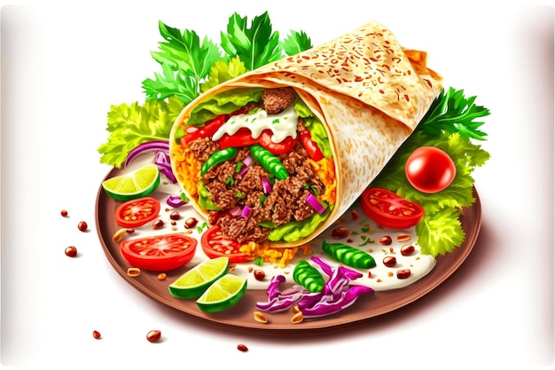 Shawarma casero delicioso de comida rápida turca con carne y verduras