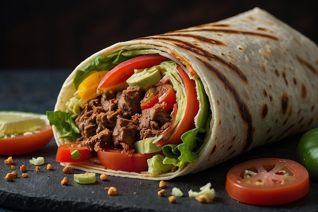 Shawarma envolver con un lado de verduras frescas