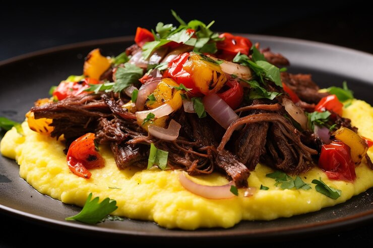 Foto shawarma ragu de carne de res sobre la polenta