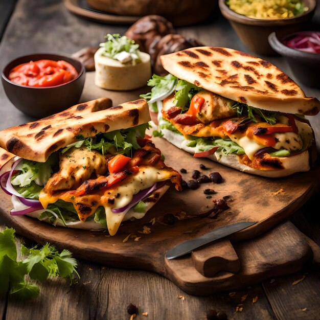 Shawarma-Sandwich mit Dukkah-Fleischscheiben, Käse und Soße