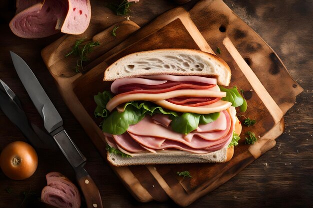 Foto shawarma-sandwich mit dukkah-fleischscheiben, käse und soße