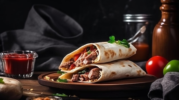 Shawarma Turco com Molho de Carne e Salsa em Pão Pita