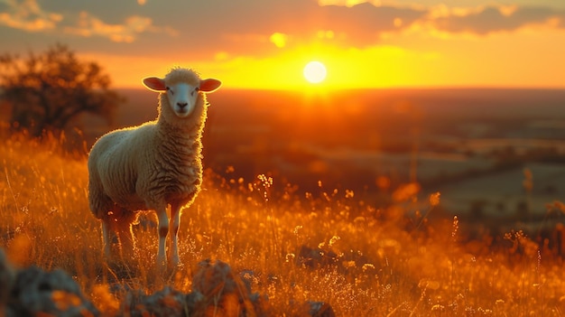 Foto sheepstead farm sunset ai erzeugt eine illustration