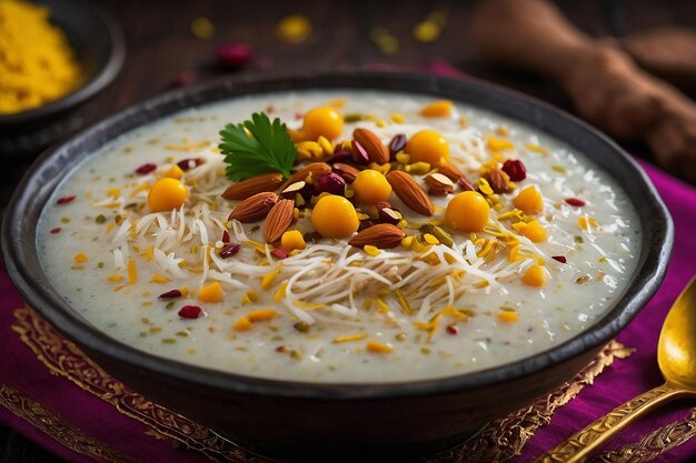 Sheer Khurma con guarnición de azafrán