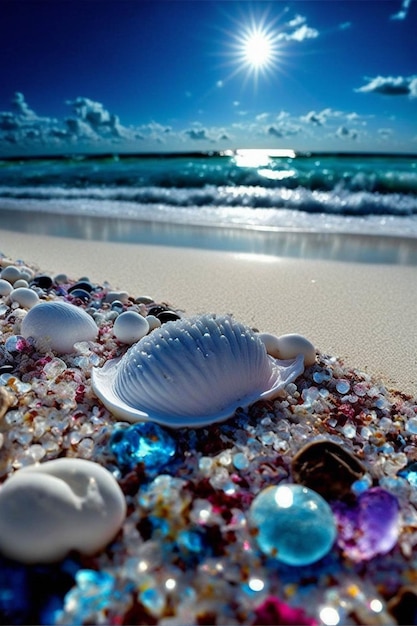 Shell sentado em cima de uma praia ao lado do oceano gerador ai