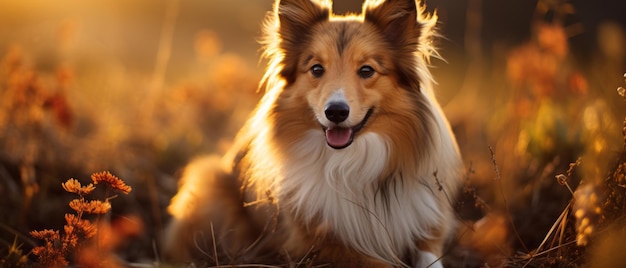 Sheltie-Hund im Sonnenuntergangslicht