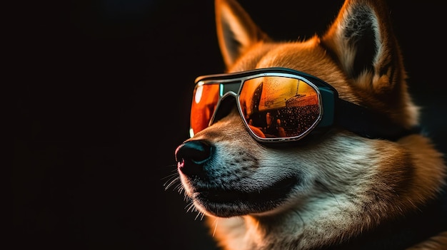 Shiba Inu con gafas de sol Es un perro hermoso