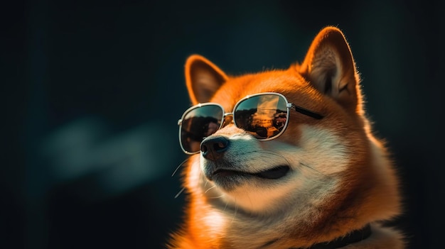 Shiba Inu con gafas de sol Es un perro hermoso