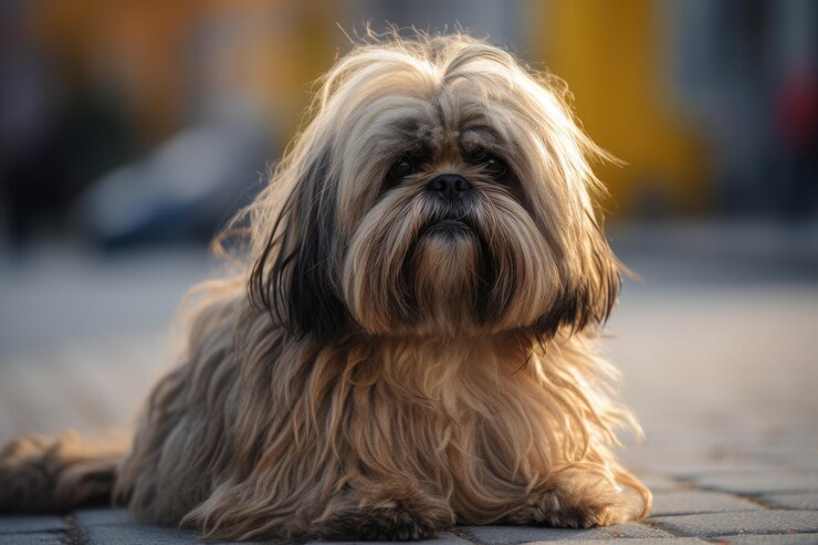 Foto shih tzu cachorro na rua shih tzu é uma raça de cachorro da família shih tzu ai generated