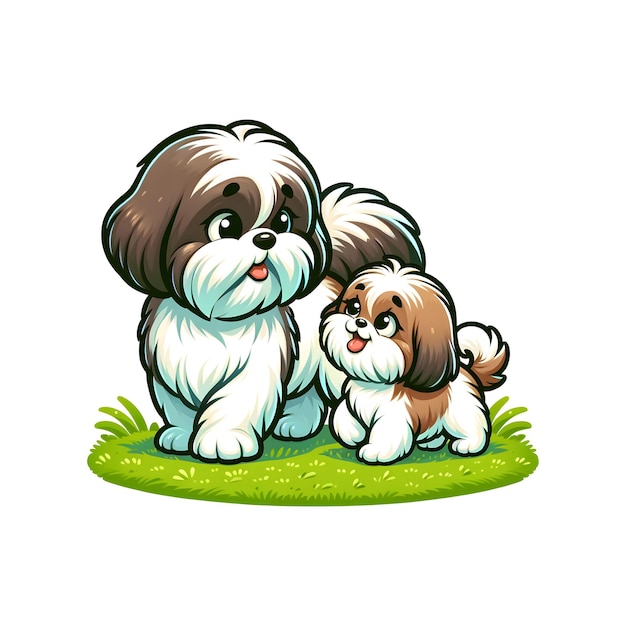 Shih Tzu Hund Warme Familie auf grünem Moos