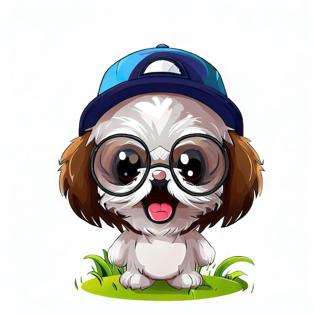 Shih Tzu Signature Style Chapéu e Óculos Design Inteligência Artificial Gerativa