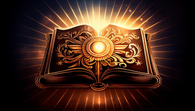 Shining Holy Bible Ancient Book Banner beleuchtete Botschaft Generative KI