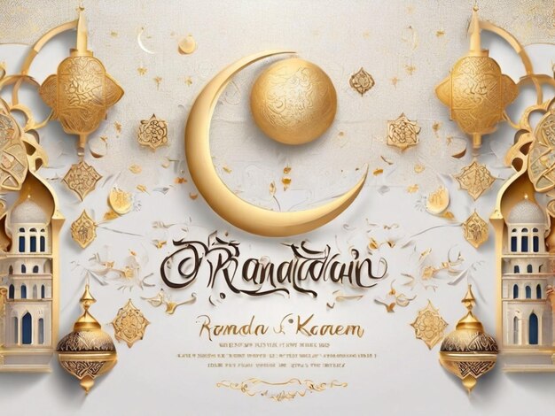 Shiny Ramadan Kareem islamische Grußkarte Vorlage mit goldenen Mond Lentarn Moschee Banner Design