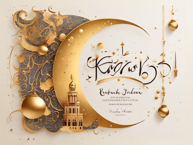 Foto shiny ramadan kareem islamische grußkarte vorlage mit goldenen mond lentarn moschee banner design