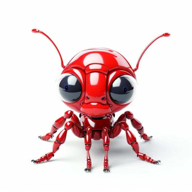 Shiny Red Robot Bug Una ilustración 3D Kawaiipunk con el encanto infantil