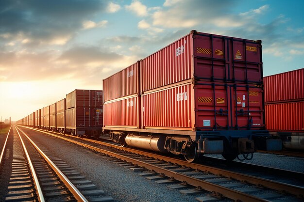 Foto shipping containers being loaded onto a freight train