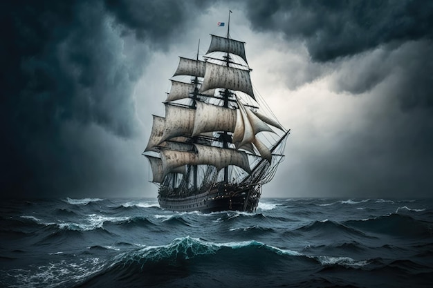 Shipsman barca barco pirata del Mar Negro en medio de una tormenta sombría