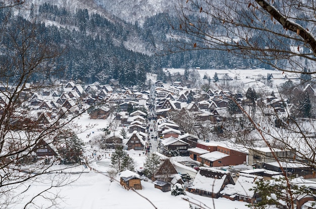 Shirakawa-go com a queda de neve gifu chubu japão