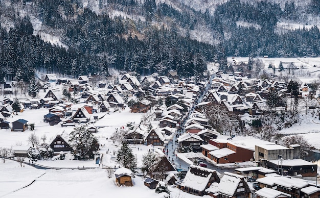 Shirakawa-go com a queda de neve Gifu Chubu Japão