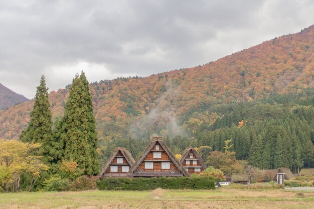 Shirakawago aldea de herritage mundial en la temporada de otoño, Japón.